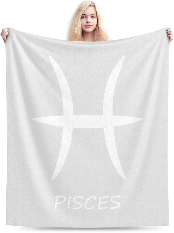 Pisces Sign Throw Blanket - Soft Plush Fleece Blanket for Couch, Bed, Sofa - Home Decor Cozy Blankets Gifts for Women Men, White, 40x50 Inches - Pisces Home Decor for men