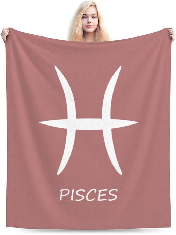 Pisces Sign Throw Blanket - Soft Plush Fleece Blanket for Couch, Bed, Sofa - Home Decor Cozy Blankets Gifts for Women Men, Pink, 50x60 Inches - Pisces Home Decor for men