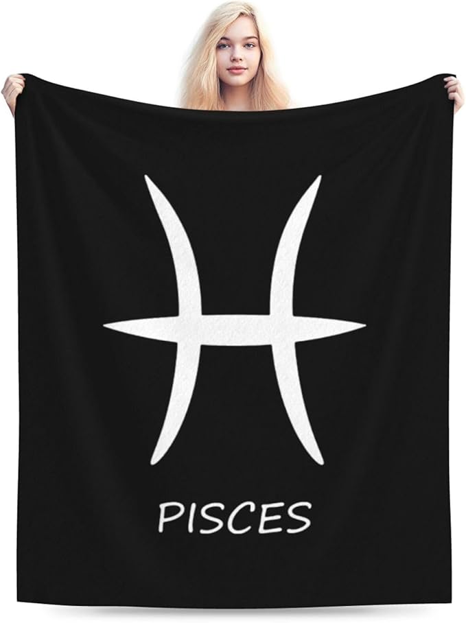 Pisces Sign Throw Blanket - Soft Plush Fleece Blanket for Couch, Bed, Sofa - Home Decor Cozy Blankets Gifts for Women Men, Black, 30x40 Inches - Pisces Home Decor for men