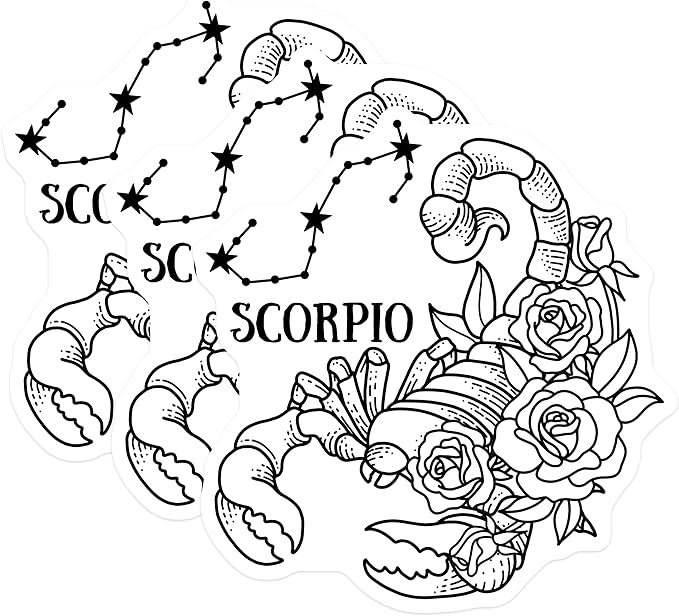 (3 Pack) Scorpio Zodiac Decals - Astrology Sign - Constellation Flower Decals - 3 Inches On Longest Side - Easy Peel & Apply - Made in USA - 3MCS4618 - Scorpio Sticker for men