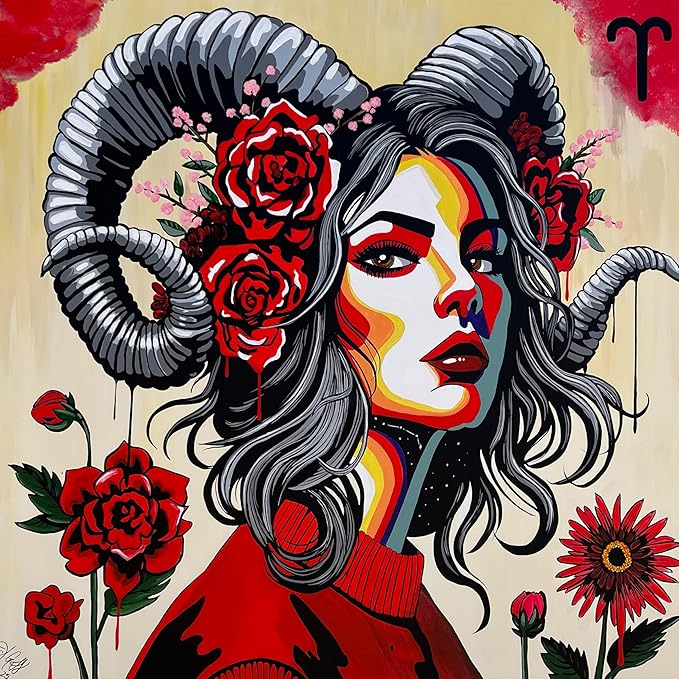 Artwork By Arionna Aries Zodiac Art Print, Astrology Pop Art Wall Décor, Home Decor, Aesthetic Room Decor, Wall Posters, Horoscope Gifts For Women, 12x12 Inches, Unframed - Aries Poster for men