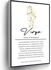 12 Zodiac Signs Canvas Virgo Motivational Quotes Poster Funny Horoscope Wall Art Print For Living Room Bedroom Home Office Wall Decor(Stretched And Wood Framed 8 X 12) - Virgo Poster for men