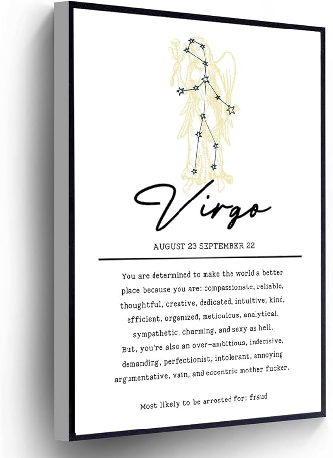 12 Zodiac Signs Canvas Virgo Motivational Quotes Poster Funny Horoscope Wall Art Print For Living Room Bedroom Home Office Wall Decor(Stretched And Wood Framed 8 X 12) - Virgo Poster for men