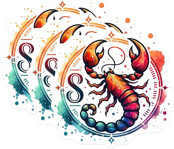 (3 Pack) Zodiac Sign Decals - Scorpio Art Decals - Astrology Stickers- 3 Inches On Longest Side - Easy Peel & Apply - Made in USA - 3MCS5663 - Scorpio Sticker for men