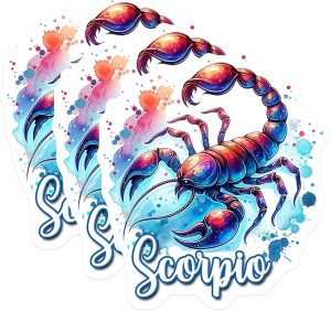 (3 Pack) Scorpio Zodiac Decals - Watercolor Astrology Sign - Laptop Decal- 3 Inches On Longest Side - Easy Peel & Apply - Made in USA - 3MCS5602 - Scorpio Sticker for men