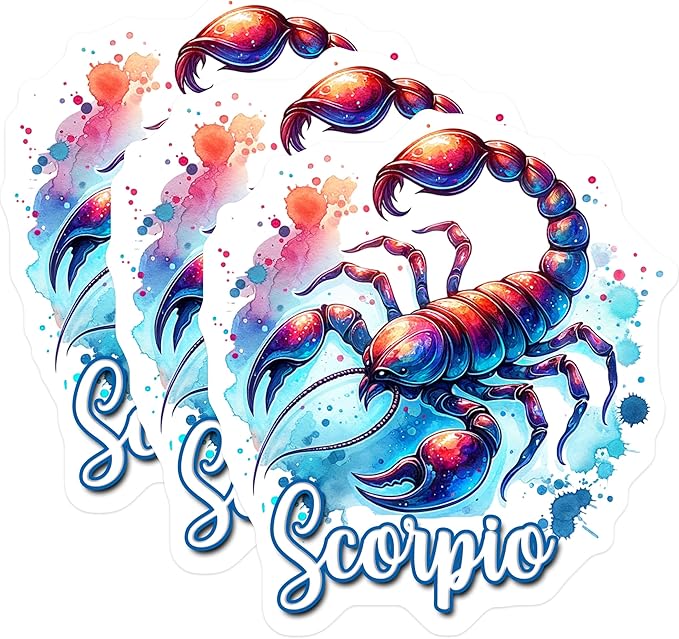 (3 Pack) Scorpio Zodiac Decals - Watercolor Astrology Sign - Laptop Decal- 3 Inches On Longest Side - Easy Peel & Apply - Made in USA - 3MCS5602 - Scorpio Sticker for men