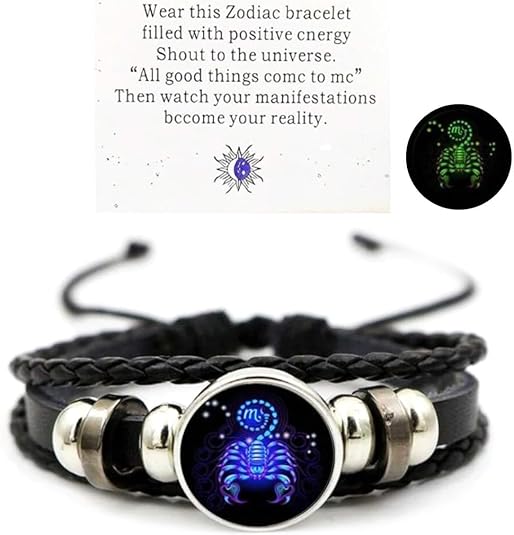 72ore Zodiac Signs Spirit Bracelet for Women Men Multilayer Leather Adjustable Glow in the Dark Constellation Manifestation Bracelet Birthday Christmas Zodiac Gift for Constellation Lover - Scorpio Accessories for men