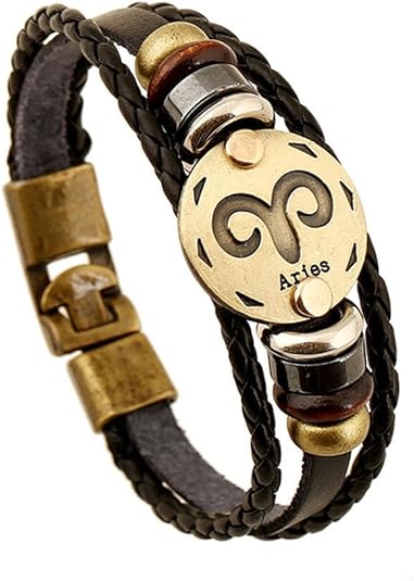 Zodiac Sign Bracelets for Men and Women Stainless Steel Horoscope Woven Leather Punk Constellation Braided Wrist Rope Jewelry - Aries Bracelet for men