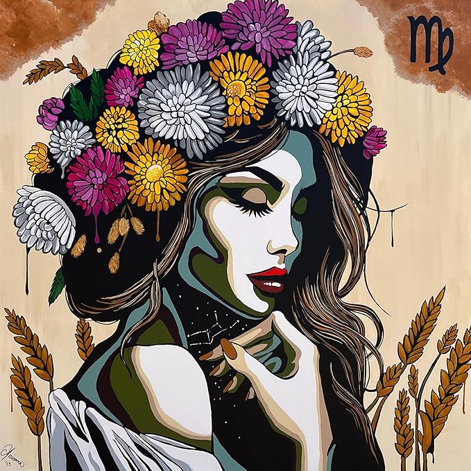 Artwork By Arionna Virgo Zodiac Art Print, Astrology Pop Art Wall Décor, Home Decor, Aesthetic Room Decor, Wall Posters, Horoscope Gifts For Women, 12x12 Inches, Unframed - Virgo Poster for men