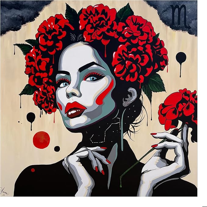 Artwork By Arionna Scorpio Zodiac Art Print, Astrology Pop Art Wall Décor, Home Decor, Aesthetic Room Decor, Wall Posters, Horoscope Gifts For Women, 12x12 Inches, Unframed - Scorpio Canvas for men