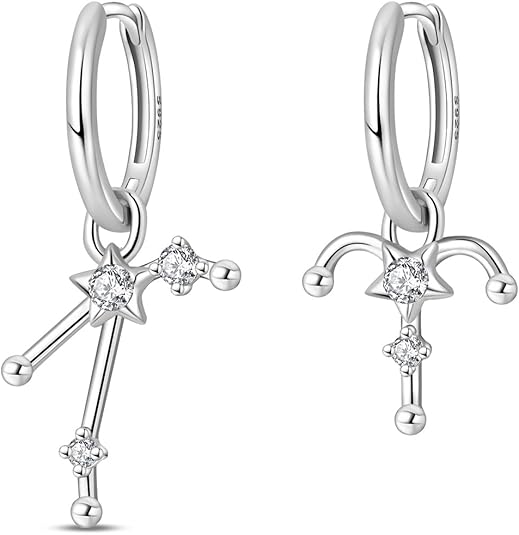 925 Sterling Silver Constellation Earrings For Women,Dangle Earrings With Cubic Zirconia | Trendy Hoop Huggie Design For Everyday Wear, Birthday Gift For Her - Aries Ring for men