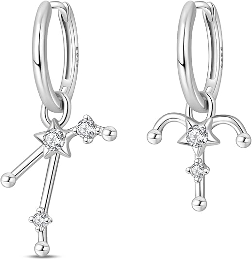 925 Sterling Silver Drop Earrings for Women, Zodiac Dangle Earrings Hypoallergenic With Cubic Zirconia Gift, Astrology Birthday Gifts for Her - Aries Ring for men