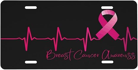 Breast Cancer Survivor Awareness Pink Ribbon Aluminum License Plate 6 x 12 Inch Metal Car Front License Plate Cover Car Decor Accessory Novelty Vanity Decoration Tag with 4 Holes - Cancer Car Accessories for men