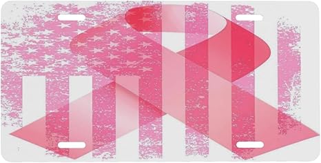 Vintage Pink Ribbon Breast Cancer Hope Flag Aluminum License Plate 6 x 12 Inch Metal Car Front License Plate Cover Car Decor Accessory Novelty Vanity Decoration Tag with 4 Holes - Cancer Car Accessories for men