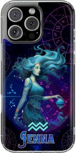 Personalized Aquarius Zodiac Phone Case Compatible with iPhone 16 15 14 13 12 11 Pro Max Mini Plus Custom Name Clear Cover Astrological Water Bearer Design Gift for Horoscope Lovers Star Sign Fans - Aquarius Phone Case for men
