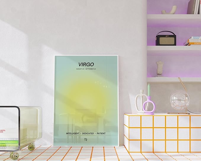 Virgo Zodiac Poster, Astrology Star Poster Gradient Print Wall Art, Virgo Green Aura Print Zodiac Astrology Star Gradient Wall Decor Green Aura,22 - Virgo Poster for men