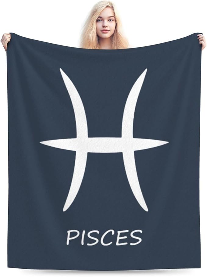 Pisces Sign Throw Blanket - Soft Plush Fleece Blanket for Couch, Bed, Sofa - Home Decor Cozy Blankets Gifts for Women Men, Blue, 50x60 Inches - Pisces Home Decor for men