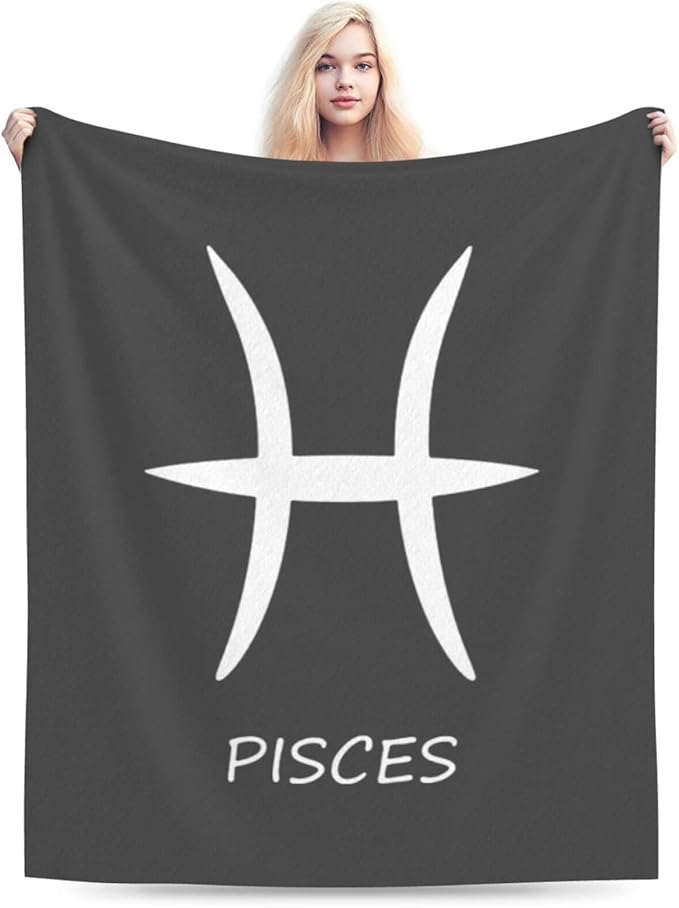 Pisces Sign Throw Blanket - Soft Plush Fleece Blanket for Couch, Bed, Sofa - Home Decor Cozy Blankets Gifts for Women Men, Gray, 30x40 Inches - Pisces Home Decor for men