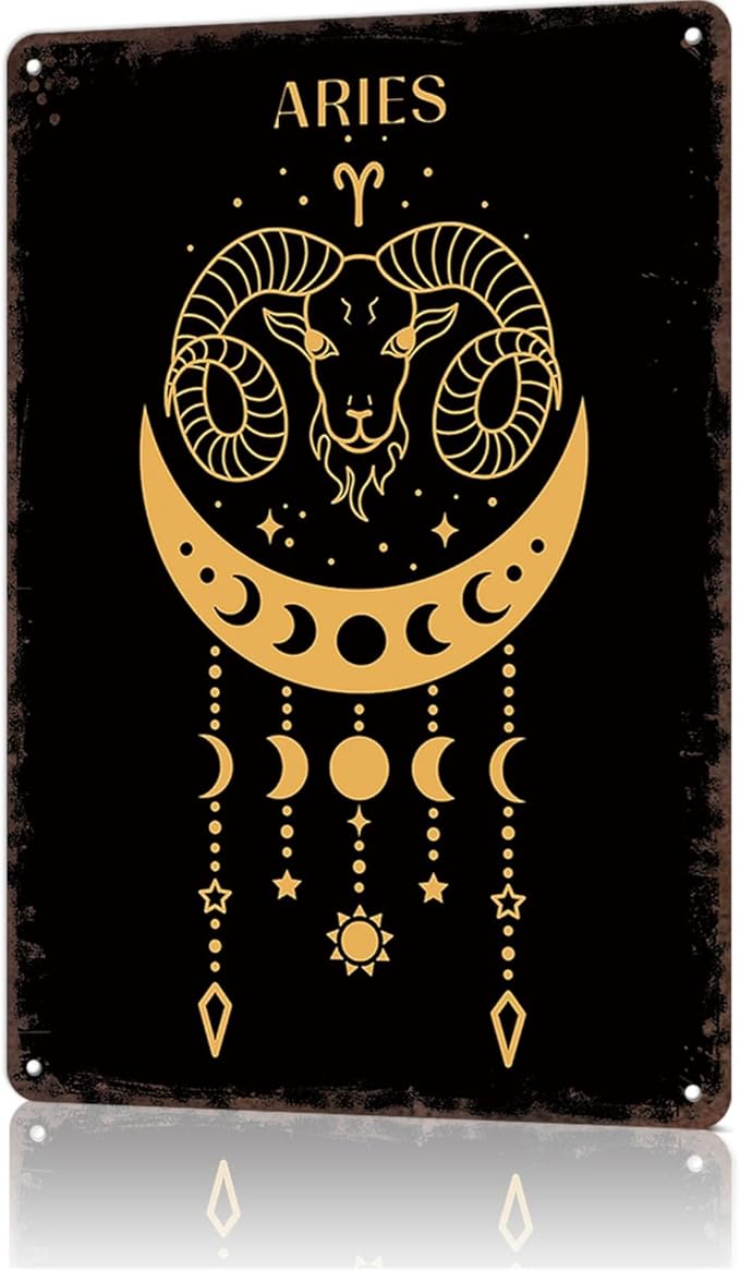Funny Metal Sign Aries Zodiac Symbol Vintage Tin Signs Poster For Home Room Bedroom Office Decor 8x12inch - Aries Poster for men
