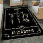 Sun Moon Virgo Zodiac Rug - Boho Celestial Black and Gold Constellations Rugs, Moonphrase Mat Floor, Solar Stars Carpets Gothic Floor Mats for Bedroom Living Dining Room - Virgo Car Floor Mat for men