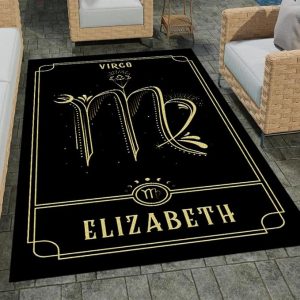Sun Moon Virgo Zodiac Rug - Boho Celestial Black and Gold Constellations Rugs, Moonphrase Mat Floor, Solar Stars Carpets Gothic Floor Mats for Bedroom Living Dining Room - Virgo Car Floor Mat for men