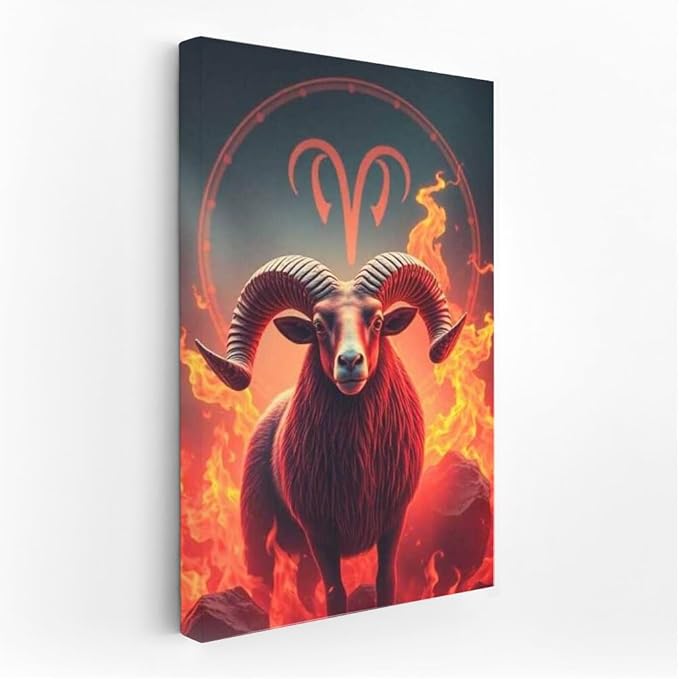 Flaming Aries: The Energy and Confidence of the Aries Zodiac Sign - Wall Art Print, Painting for Home Decor [Canvas 30x20] - Aries Canvas for men