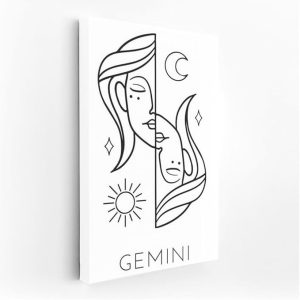 Gemini Harmony: Duality and Luminaries - Wall Art Print, Painting for Home Decor [Canvas 36x24] - Gemini Canvas for men