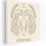 Duality and Harmony: Zodiac Sign Gemini - Wall Art Print, Painting for Home Decor [Canvas 20x16] - Gemini Canvas for men