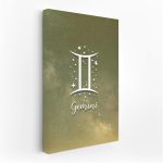 Gemini Magic: Zodiac Sign and Stars - Wall Art Print, Painting for Home Decor [Canvas 30x20] - Gemini Canvas for men