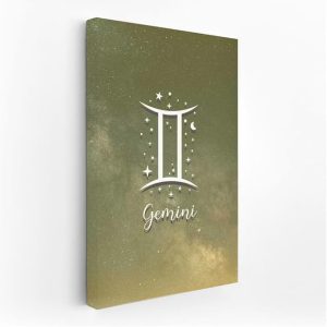 Gemini Magic: Zodiac Sign and Stars - Wall Art Print, Painting for Home Decor [Canvas 30x20] - Gemini Canvas for men