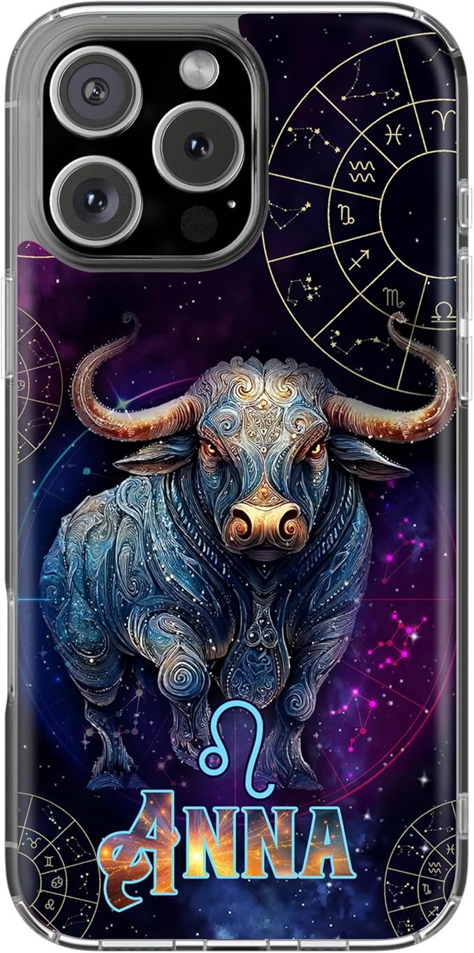 Personalized Taurus Zodiac Phone Case Compatible with iPhone 16 15 14 13 12 11 Pro Max Mini Plus – Custom Name Clear Cover with Astrological Bull Design – Gift for Horoscope Lovers Star Sign Fans - Taurus Phone Case for men