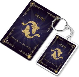 Pisces Zodiac Gift Set, Astrology Horoscope Keychain and Card, Unique Pisces Birthday Gift for Women and Men, February March Zodiac Sign Constellation Accessory, Made in USA (2-Pack) - Pisces for men