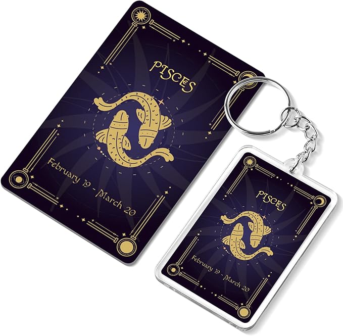 Pisces Zodiac Gift Set, Astrology Horoscope Keychain and Card, Unique Pisces Birthday Gift for Women and Men, February March Zodiac Sign Constellation Accessory, Made in USA (2-Pack) - Pisces for men