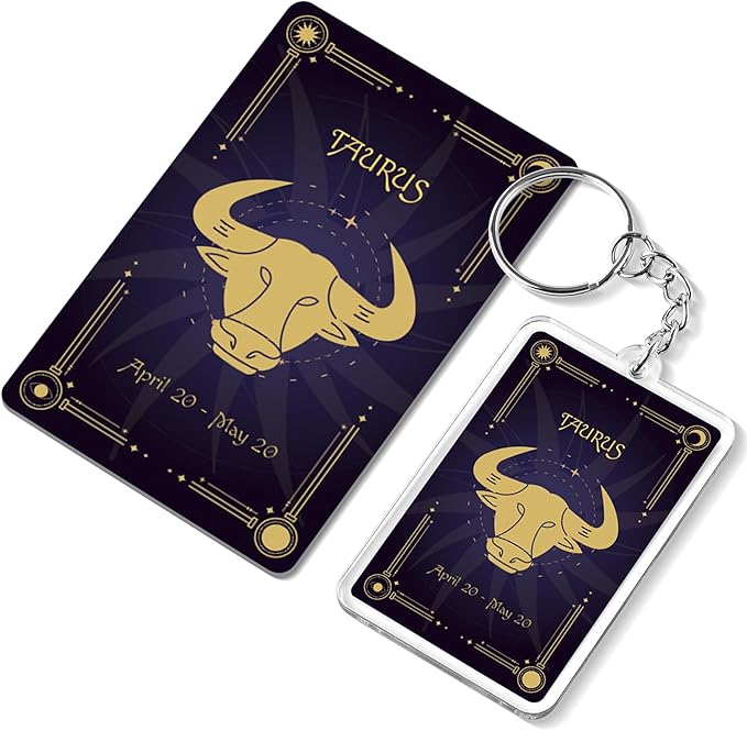 Taurus Zodiac Gift Set, Astrology Horoscope Keychain and Card, Unique Taurus Birthday Gift for Women and Men, April May Zodiac Sign Constellation Accessory, Made in USA (2-Pack) - Taurus Products for men