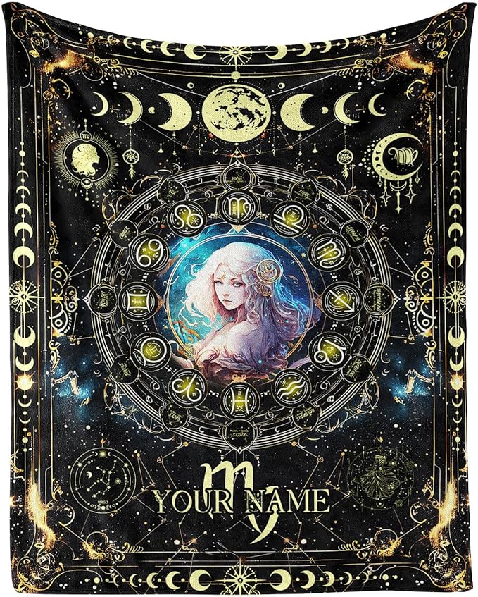 Custom Virgo Zodiac Throw Blanket - Soft Flannel 12 Astrology Blankets for Teens Adults Women Men - Warm Cozy All Season Lap, Chair, Sofa - 70"x50" - Virgo Blanket for men