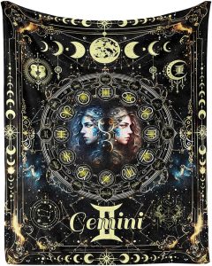 Gemini Zodiac Throw Blanket - Soft Flannel 12 Astrology Blankets for Teens Adults Women Men - Warm Cozy All Season Lap, Chair, Sofa - 70"x50" - Gemini Blanket for men