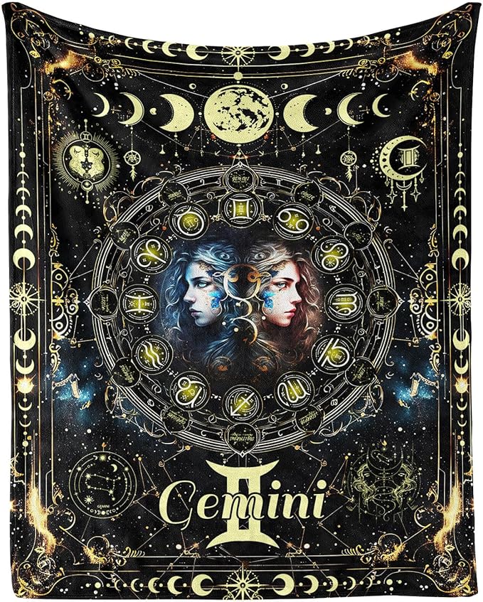 Gemini Zodiac Throw Blanket - Soft Flannel 12 Astrology Blankets for Teens Adults Women Men - Warm Cozy All Season Lap, Chair, Sofa - 70"x50" - Gemini Blanket for men