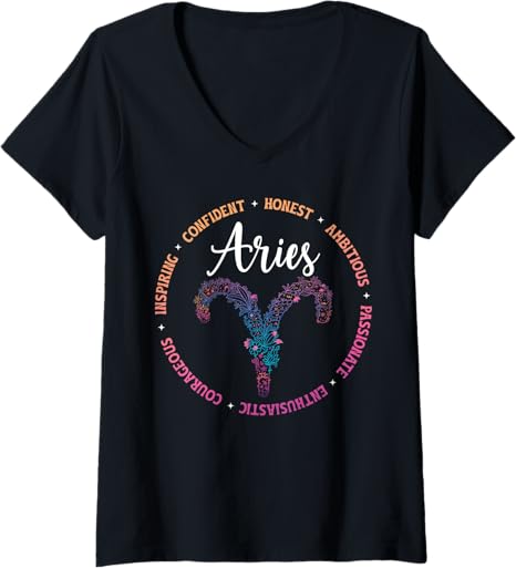 Womens Aries Zodiac Sign Aries Horoscope Aries Birthday V-Neck T-Shirt - Aries T-Shirt for men