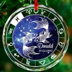 Pisces Astrology Personalized Christmas Ornament, Custom Name & Date Horoscope Glass Ornaments for Xmas Tree, Pisces Zodiac Sign Christmas Keepsake Gift, February & March Birth Month Ornament Gifts - Pisces Home Decor for men