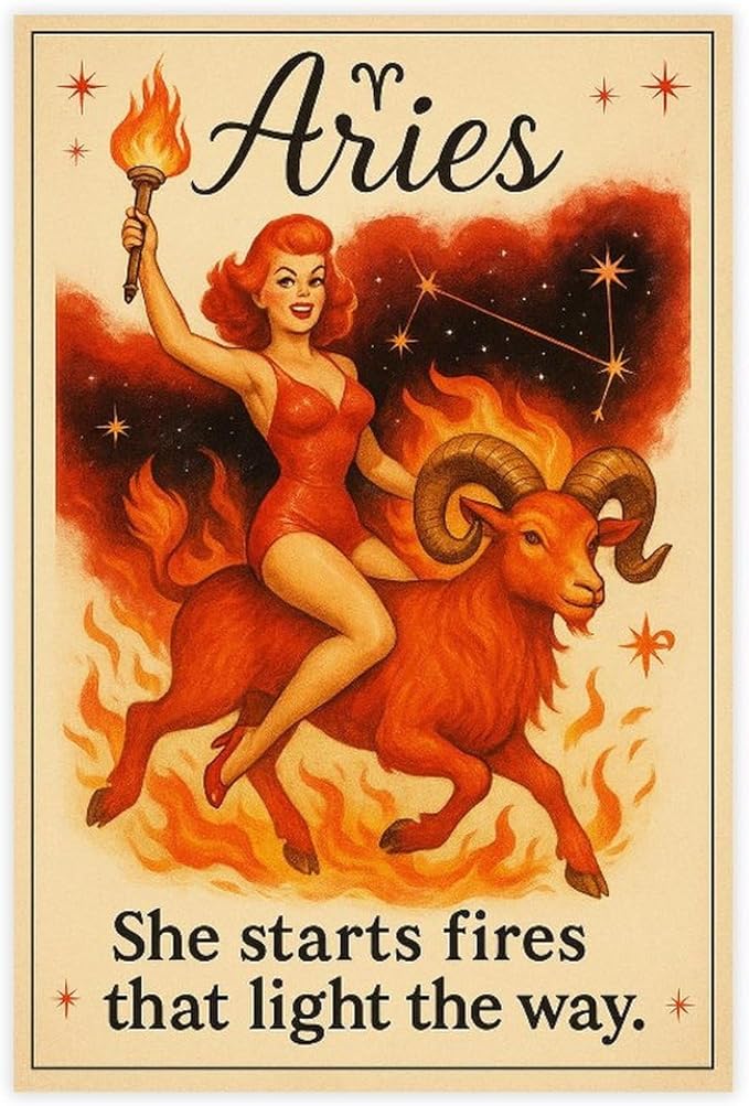 BHCNA Aries Girl, A Fierce And Retro Sign Who Is A Natural Leader Poster for Room Aesthetics Canvas Wall Art And Print 20x30inch(50x75cm) - Aries Poster for men