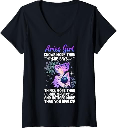 Womens Aries Girl Aries Zodiac Sign Aries Birthday V-Neck T-Shirt - Aries T-Shirt for men
