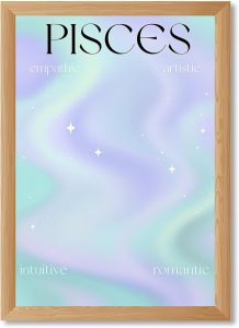 Pisces Zodiac Poster Canvas Print Wall Art Modern Aesthetic Horoscope Painting Prints, Exquisite Trendy Art Print for Living Room Bedroom Wall Decor Home Decoration (Wood Framed,12L X16W) - Pisces Canvas for men
