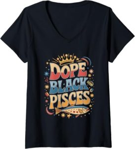 Womens Dope Black Pisces Zodiac Sign Astrology V-Neck T-Shirt - Pisces for men