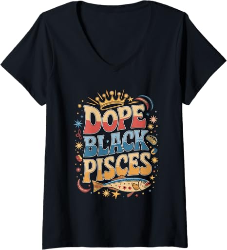 Womens Dope Black Pisces Zodiac Sign Astrology V-Neck T-Shirt - Pisces for men