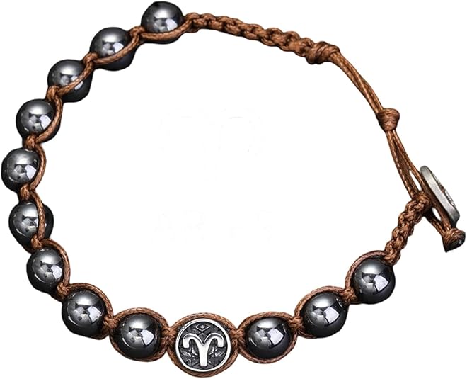 Natural Volcanic Men's Bracelet 12 Zodiac Signs Bracelet Virgo Capricorn Taurus Aquarius Sagittarius piedra volcánica (Gem Color: c-Aries, Length: 18-19cm) - Aries Bracelet for men