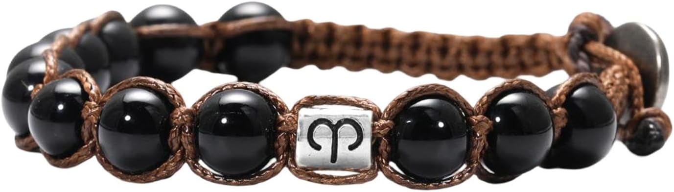 Natural Volcanic Men's Bracelet 12 Zodiac Signs Bracelet Virgo Capricorn Taurus Aquarius Sagittarius piedra volcánica (Gem Color: B-Aries, Length: 18-19cm) - Aries Bracelet for men