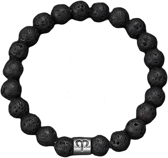 Natural Volcanic Men's Bracelet 12 Zodiac Signs Bracelet Virgo Capricorn Taurus Aquarius Sagittarius piedra volcánica (Gem Color: Aries, Length: 18-19cm) - Aries Bracelet for men