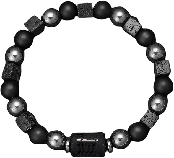 Natural Volcanic Men's Bracelet 12 Zodiac Signs Bracelet Virgo Capricorn Taurus Aquarius Sagittarius piedra volcánica (Gem Color: A-Aries, Length: 18-19cm) - Aries Bracelet for men