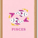Pisces Zodiac Canvas Print Art Print, Whimsical Wall Art Painting Pictures, Boho Style Home Decor, Cute Decoration for Bedroom, Dorm Room, College, Apartment (Wood Framed,12L X16W) - Pisces Canvas for men