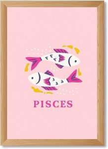 Pisces Zodiac Canvas Print Art Print, Whimsical Wall Art Painting Pictures, Boho Style Home Decor, Cute Decoration for Bedroom, Dorm Room, College, Apartment (Wood Framed,12L X16W) - Pisces Canvas for men